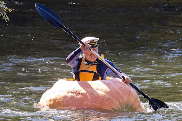 Гигантская тыква Тормунд: от любимицы фермера до интересного каноэ | В Австралии мужчина соорудил лодку из тыквы-гиганта и проплыл в ней по реке